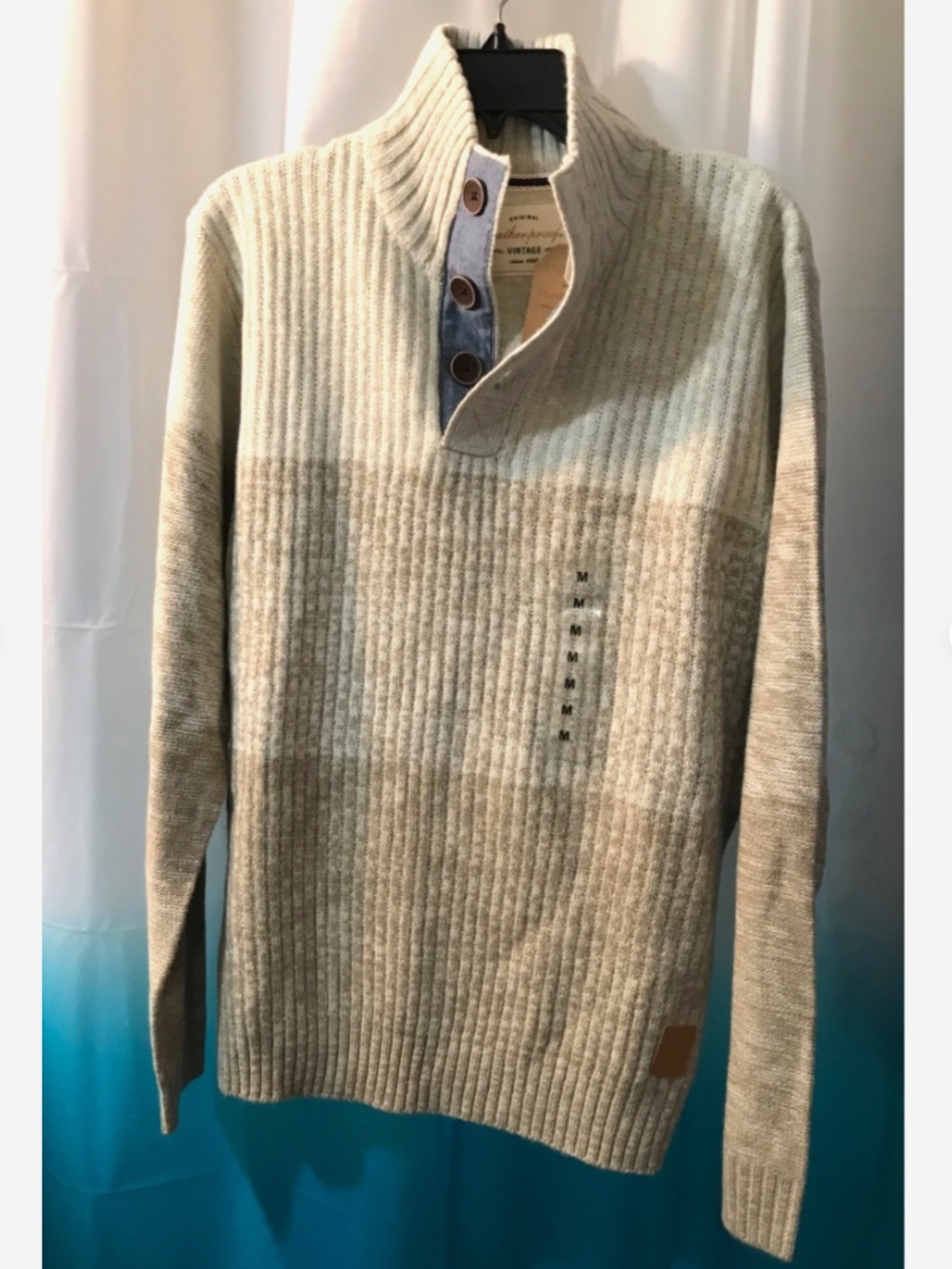 Weatherproof Vintage Men's Henley Mock Neck Pullover Tri-Tone Sweater Sz-Med NWT